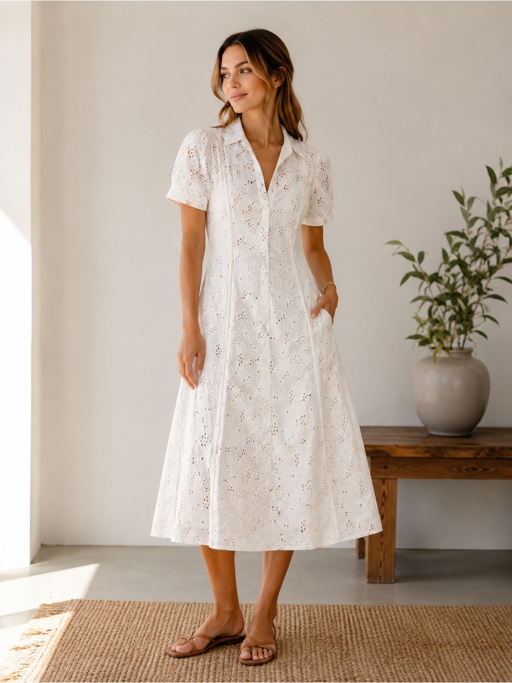 Everlane White Eyelet Dress with slip